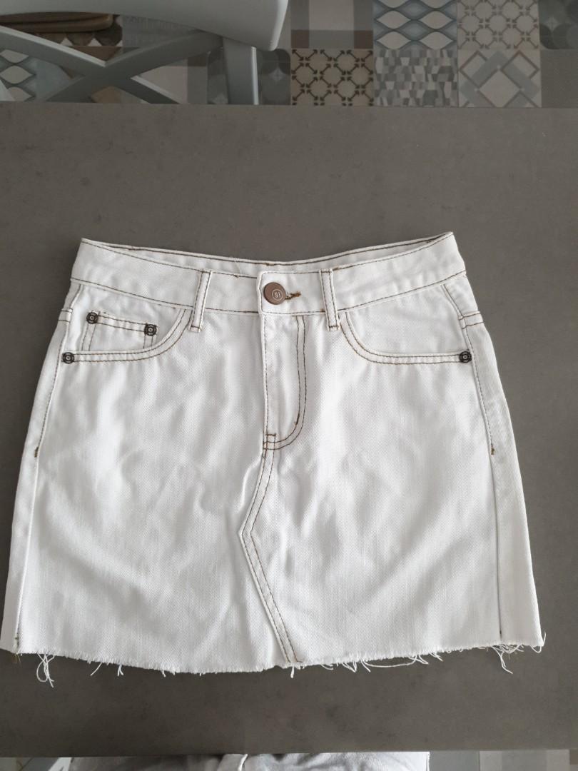 Cotton On White Denim Skirt, Women's