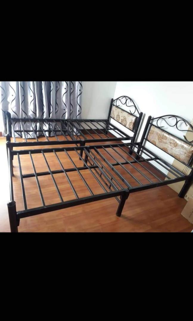 Detachable bed frame with cushion in headboard (SPLIT TYPE), Furniture