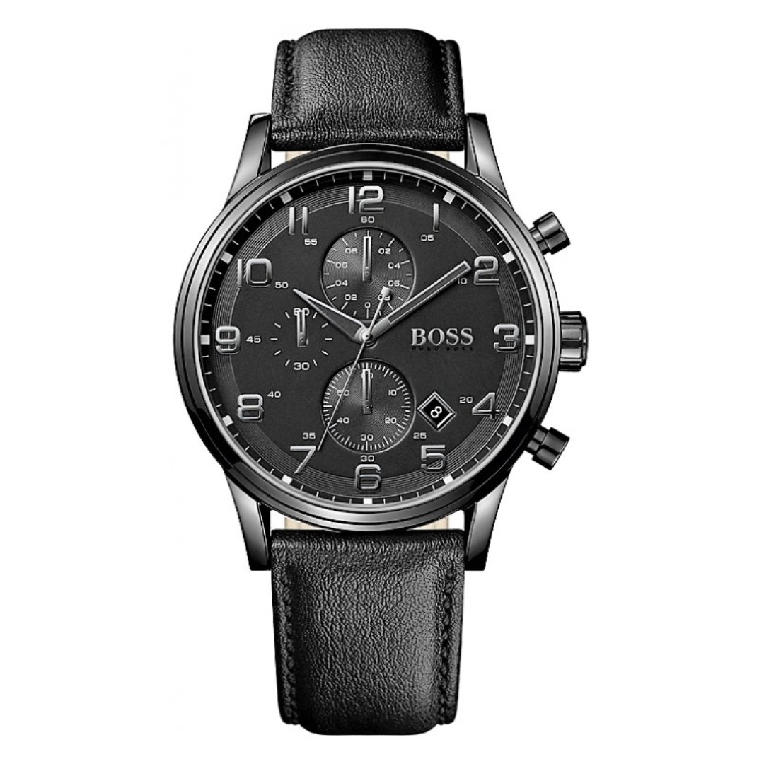 Mens hugo boss aeroliner chronograph discount black leather watch