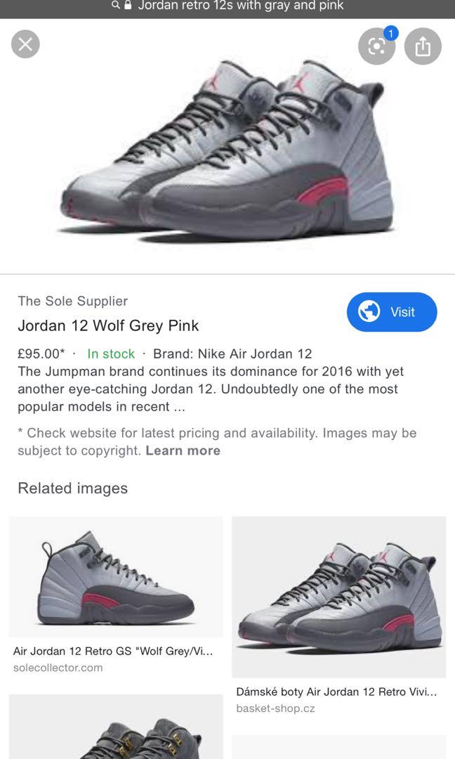 Jordan 12 retro wolf grey and vivid pink Women s Fashion Shoes on Carousell