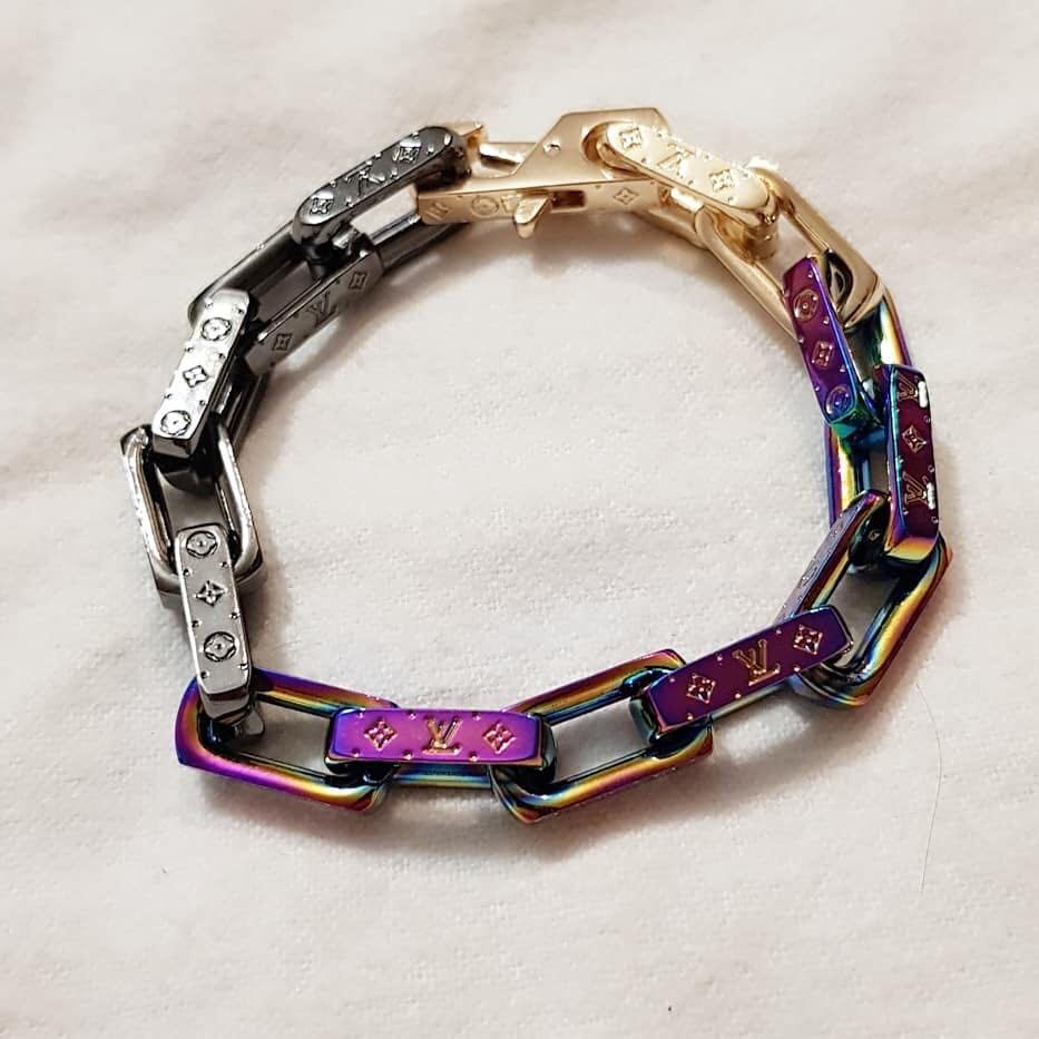 Pre-owned Chain Bracelet Engraved Monogram Colors Black/gold/multicolor