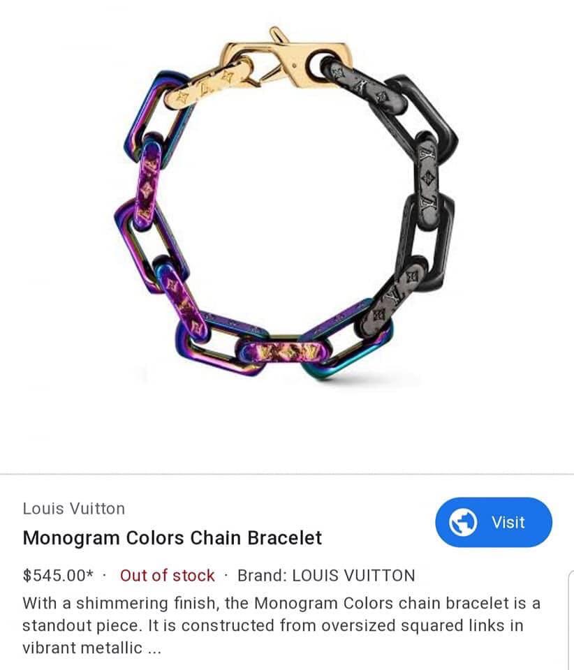 Louis Vuitton Chain Bracelet Engraved Monogram Colors Black/Gold