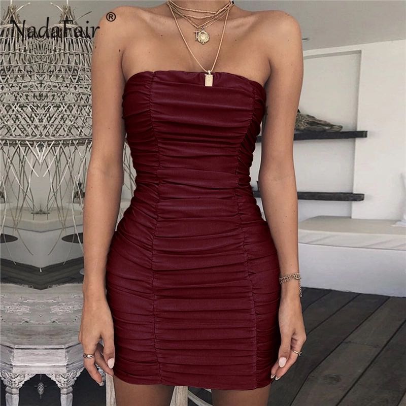 maroon tube dress