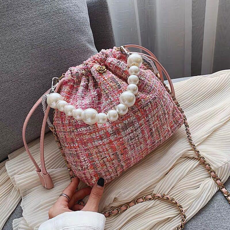 Chanel Pink Tweed Pearl Handle Soft Bucket Bag  AGC1104  LuxuryPromise