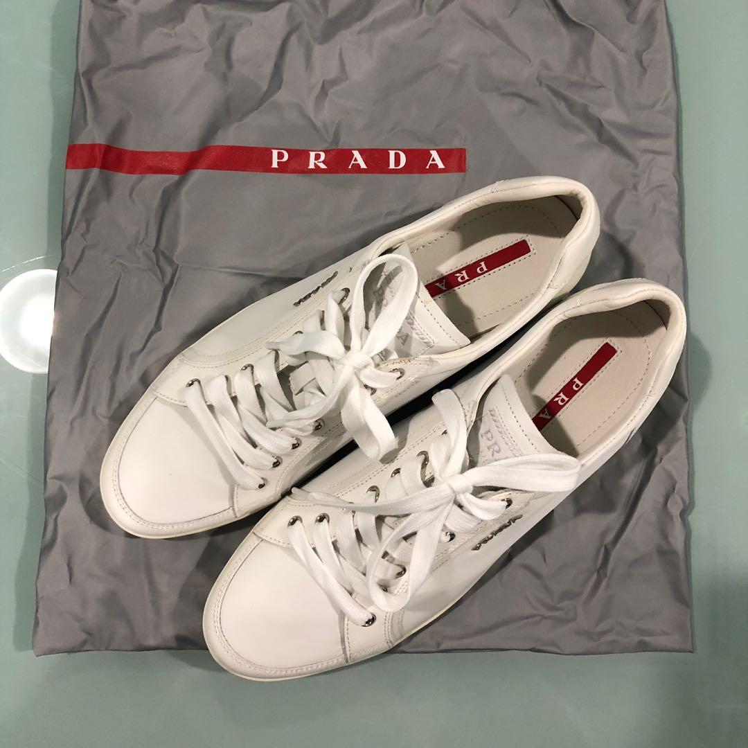 prada white leather sneakers