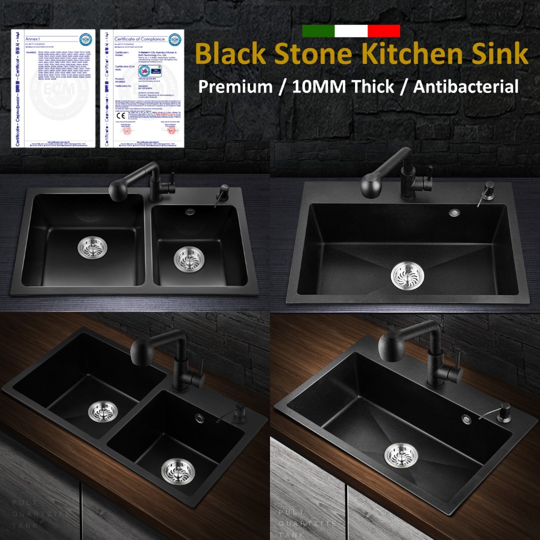 Premium Italian Stone Sink Black Kitchen Sink Double Sink