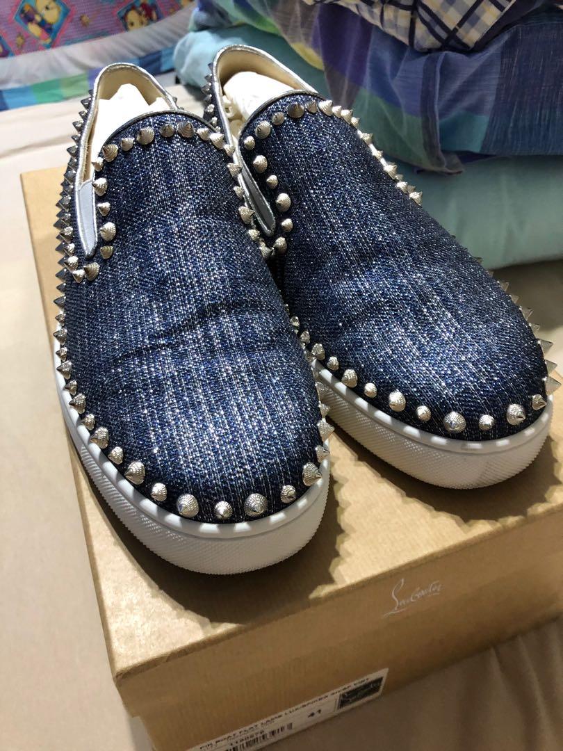 Akkumulerede Anvendt Mantle Preowned light used Christian Louboutin Pik Boat Flat Lame Lux Spike shoes  Size 41, Men's Fashion, Footwear, Dress Shoes on Carousell