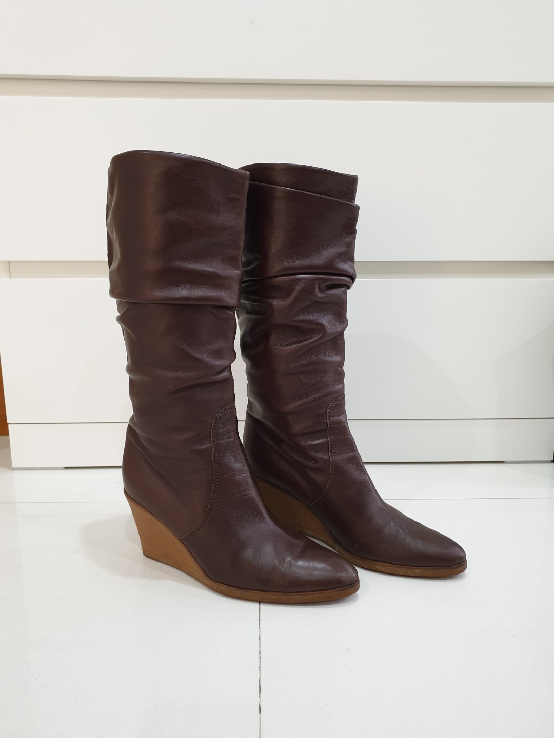 leather wedge boots
