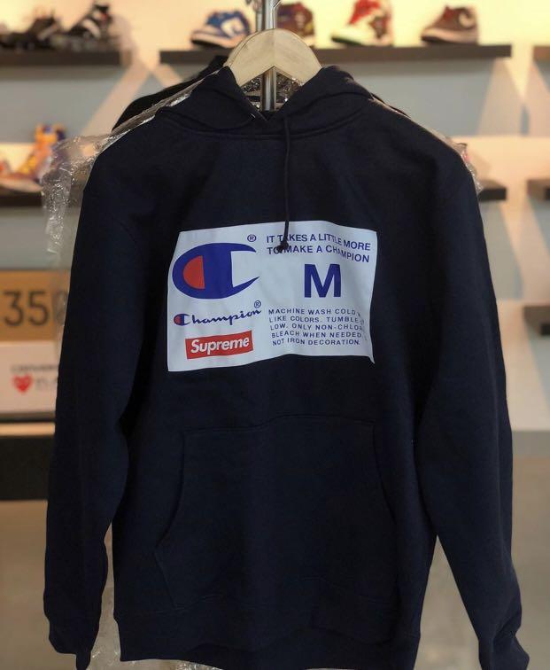 Supreme champion label hooded sweatshirt black discount