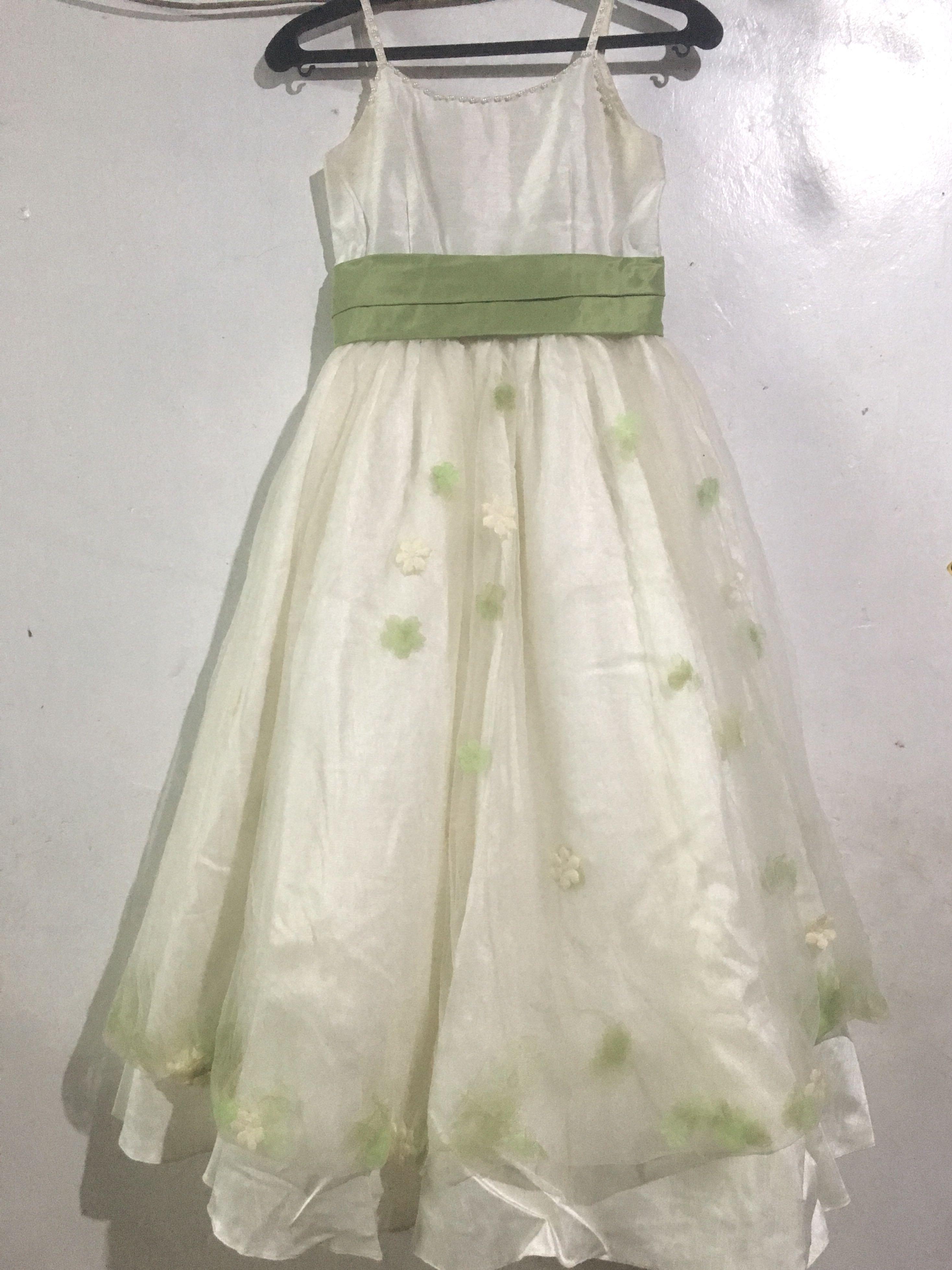 white and green combination dress