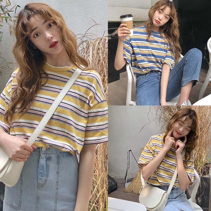 Women Summer Short Sleeve Preppy Style Stripe Women S Fashion