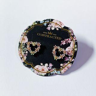 愛心水鑽花圈銀針耳環 花邊 秘密花園 粉紫綠