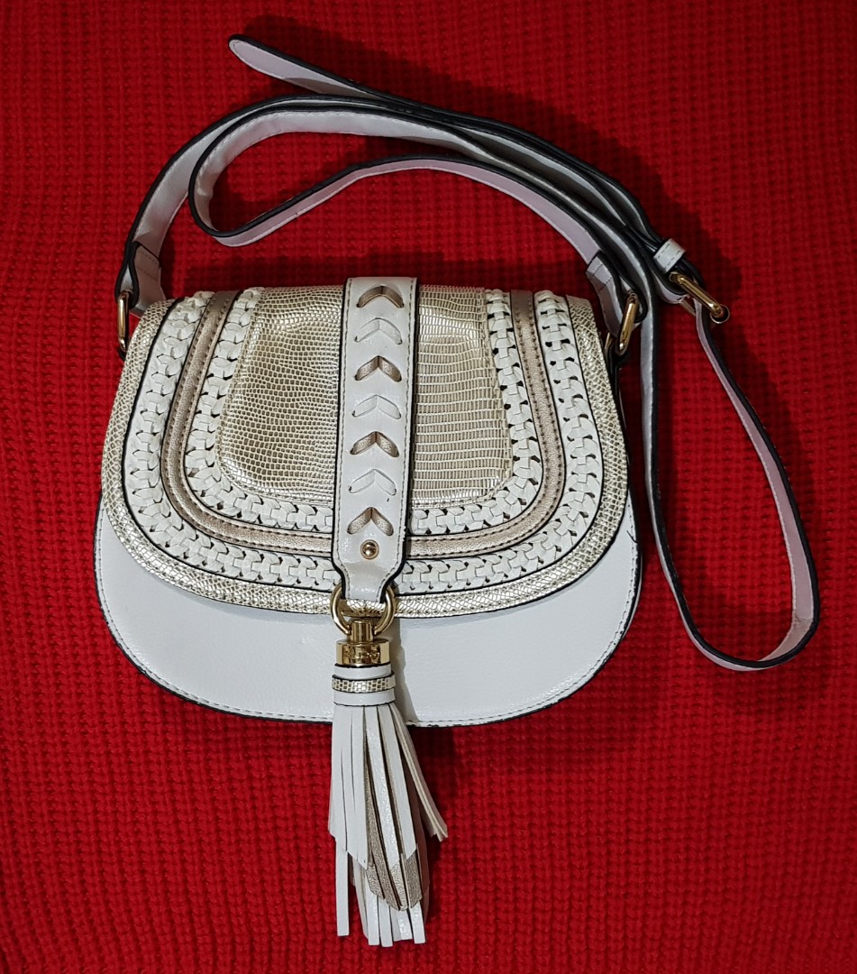 ALDO White and GoldToned Croctextured Sling bag, Women's Fashion
