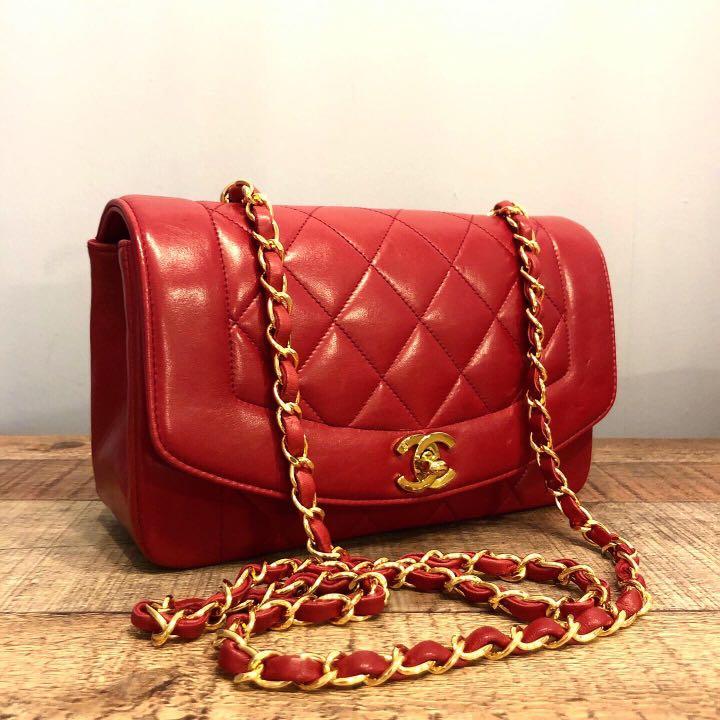 Authentic Chanel 9 Inch Red Diana Flap Bag in Full Set w 24k Gold Hardware,  Luxury, Bags & Wallets on Carousell