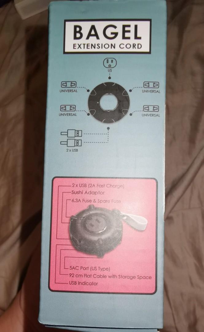 Bagel Travel Extension Cord (Category: Electrical, Adaptors & Sockets) located in Quezon City. Submitted by blusleeper (Listing ID 247961628, Image 3). Description: Plug in and charge your devices all at once. Great for traveling in and out of the country..