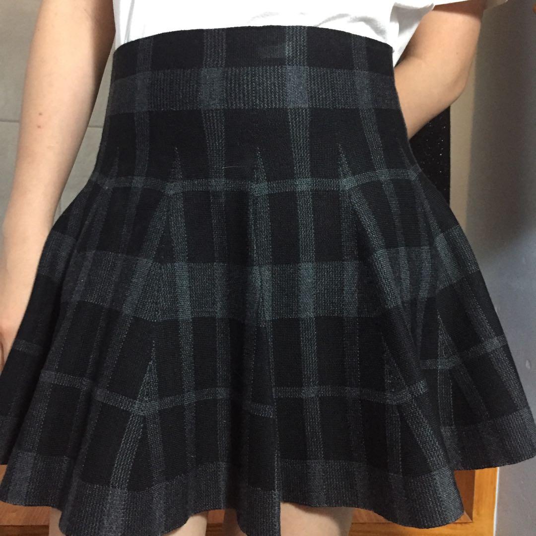 Black and Gray Plaid Skater Skirt Women s Fashion Bottoms