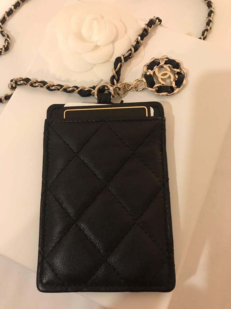 chanel id holder with chain