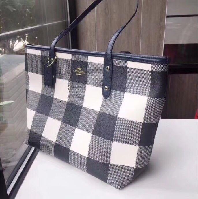 COACH Buffalo Plaid Print City Zip Tote Shoulder Bag F66929 midnight,  Women's Fashion, Bags & Wallets, Tote Bags on Carousell