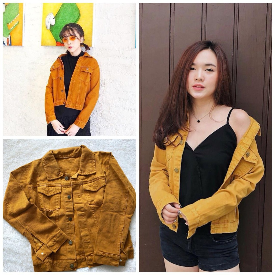 Jaket Jeans Mustard Fesyen Wanita Pakaian Wanita Baju Luaran di