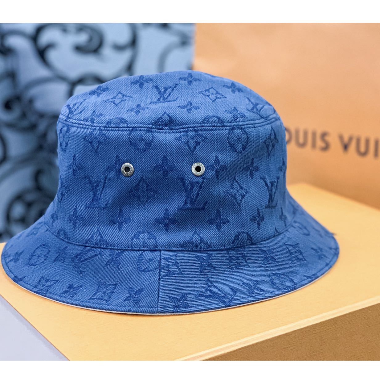 BRAND NEW! LOUIS VUITTON M77435 Capella Monogram Jacquard Denim Bob Hat,  Luxury, Accessories on Carousell