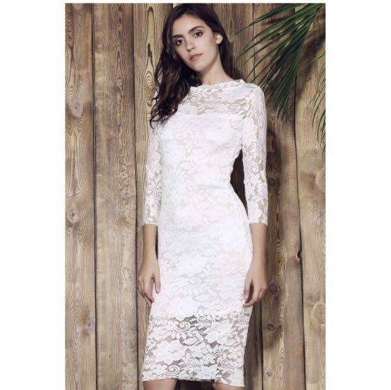 White Lace long sleeve Dress Women s Fashion Muslimah Fashion