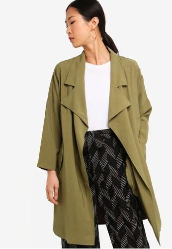 ZALORA Waterfall Trench Coat in Olive Green Women s Fashion Coats Jackets and Outerwear on Carousell