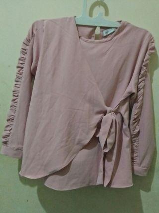 Mayoutfit Atasan pita pink nude