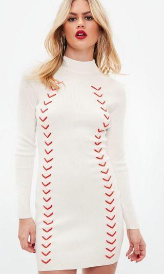 Missguided Size 12 Cream Ribbed Dress with stitching
