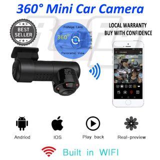 360 Car Camera Front & Rear View Dash Cam HD 1296P Driving Recorder 360° phv Taxi Grab Ryde Tada Hitch Parking Mode, Front Camera Night Vision Effects, Loop Recording, Storage Up To 128GB