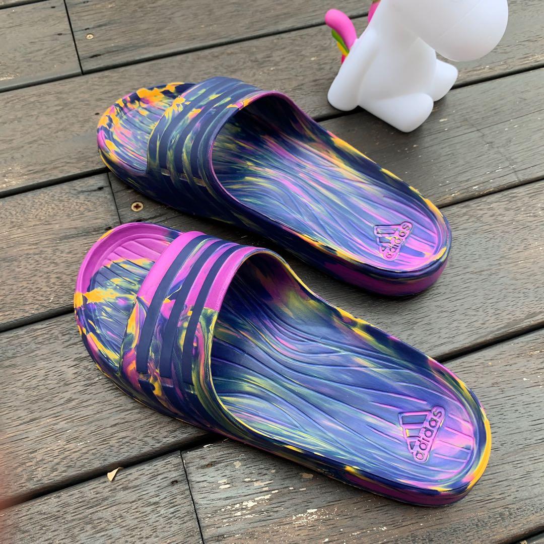 adidas rainbow slippers