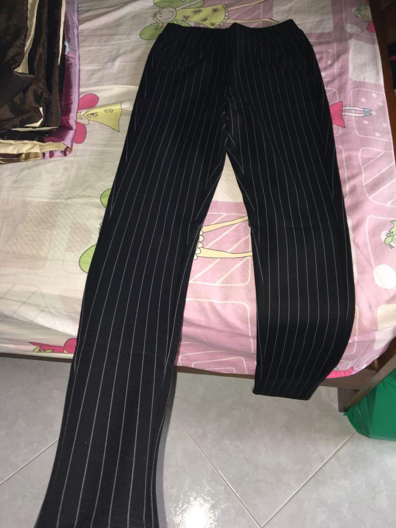 black pants with thin white stripes