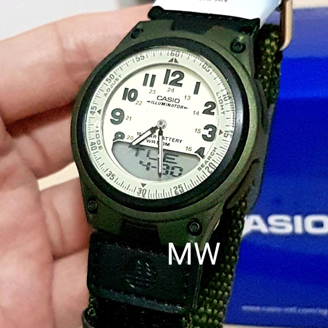 Casio Sport Beige Dial World Time Ana Digi Cloth Band Quartz Men