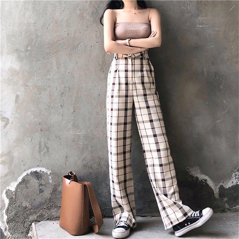 checkered loose pants