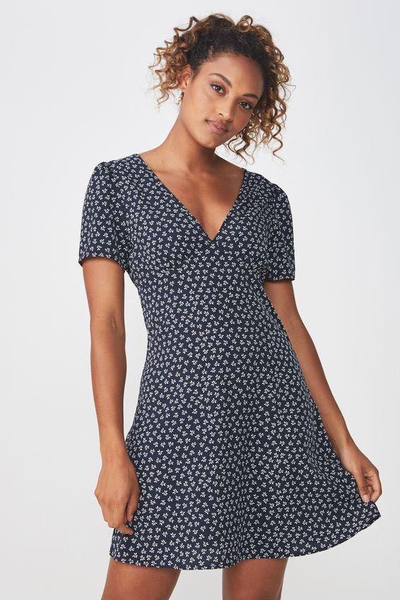 Woven dotti deep v puff sleeve mini dress discount