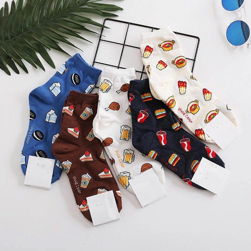 Funny Cute Coke Fries Popcorn Burger Ankle Socks Funky Womens