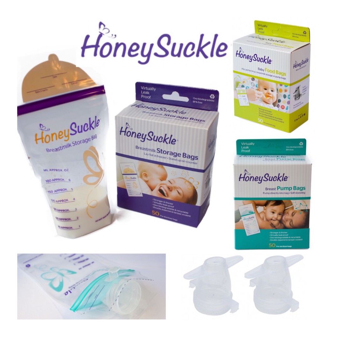 Honeysuckle breast milk storage bags Pump adapters Baby Food bags, Babies &  Kids, Nursing & Feeding on Carousell