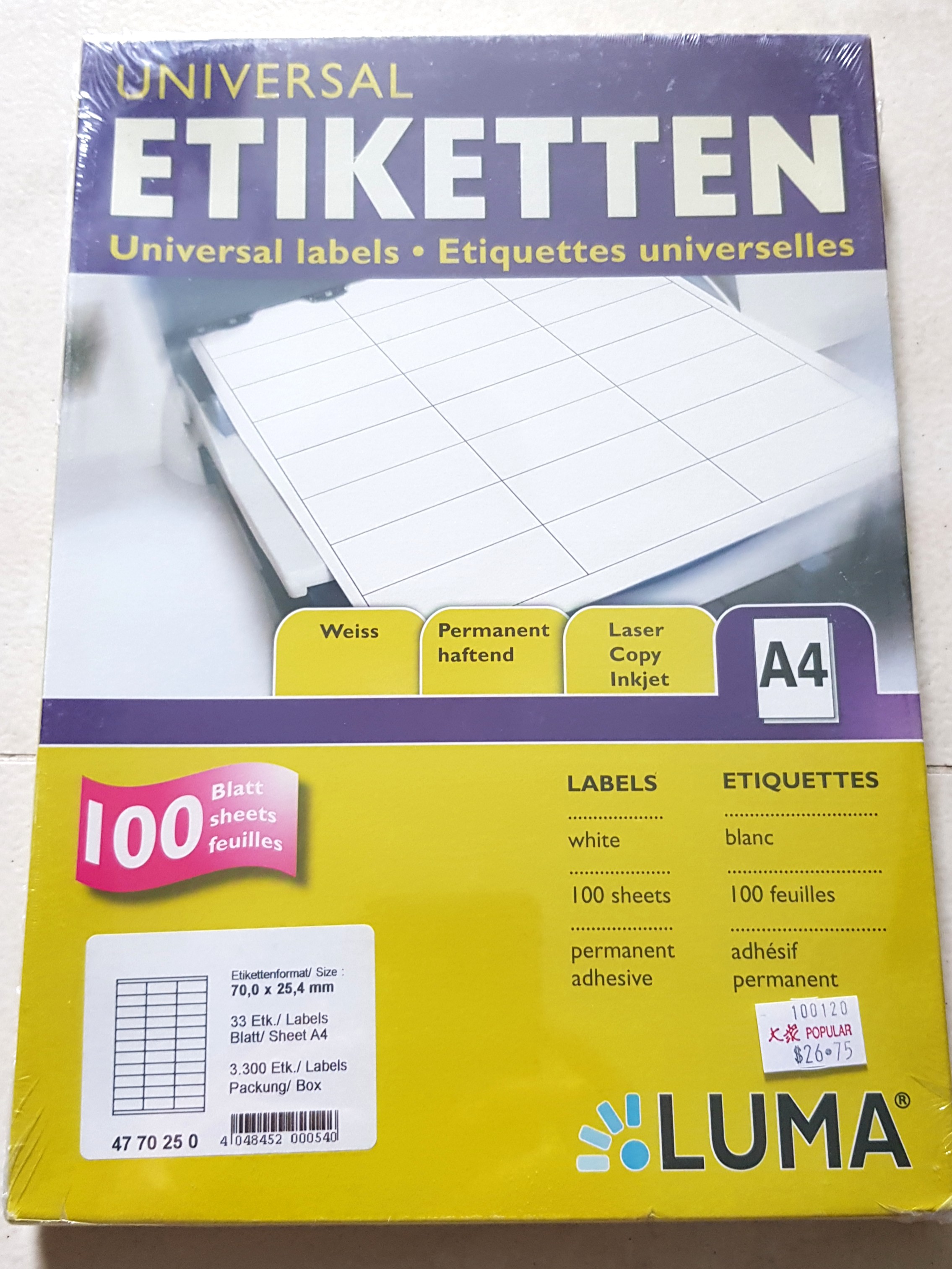 LUMA Universal Blank Labels (Laser, Inkjet Printer/ Copiers Labels