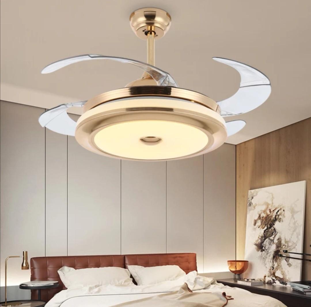 Luxury Modern Gold 3 In 1 Bluetooth Mp3 Ceiling Fan Light