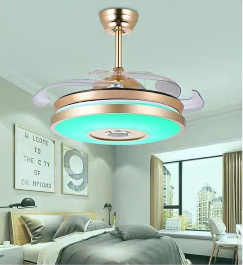 Luxury Modern Gold 3 In 1 Bluetooth Mp3 Ceiling Fan Light