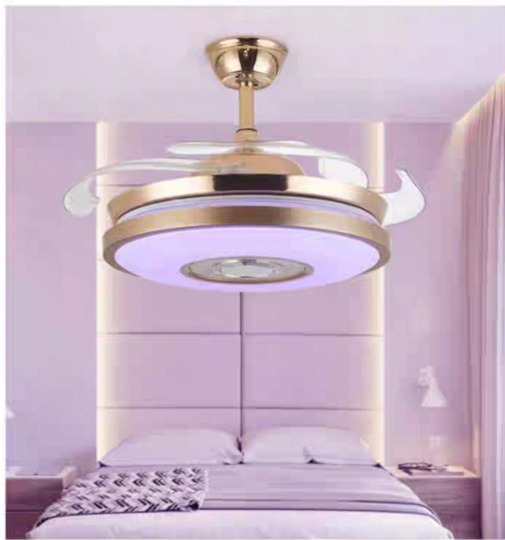 Luxury Modern Gold 3 In 1 Bluetooth Mp3 Ceiling Fan Light