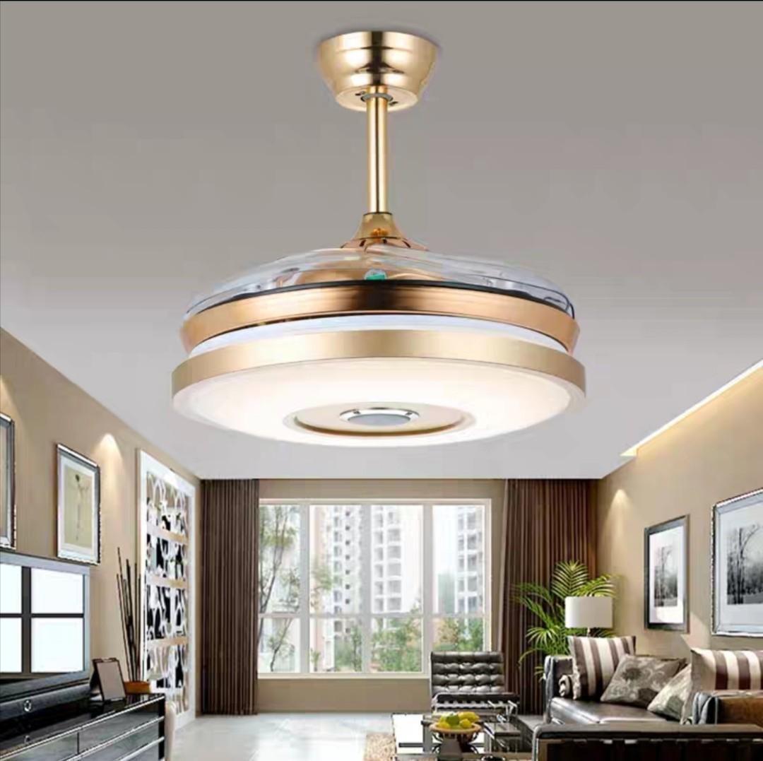 Luxury Modern Gold 3 In 1 Bluetooth Mp3 Ceiling Fan Light