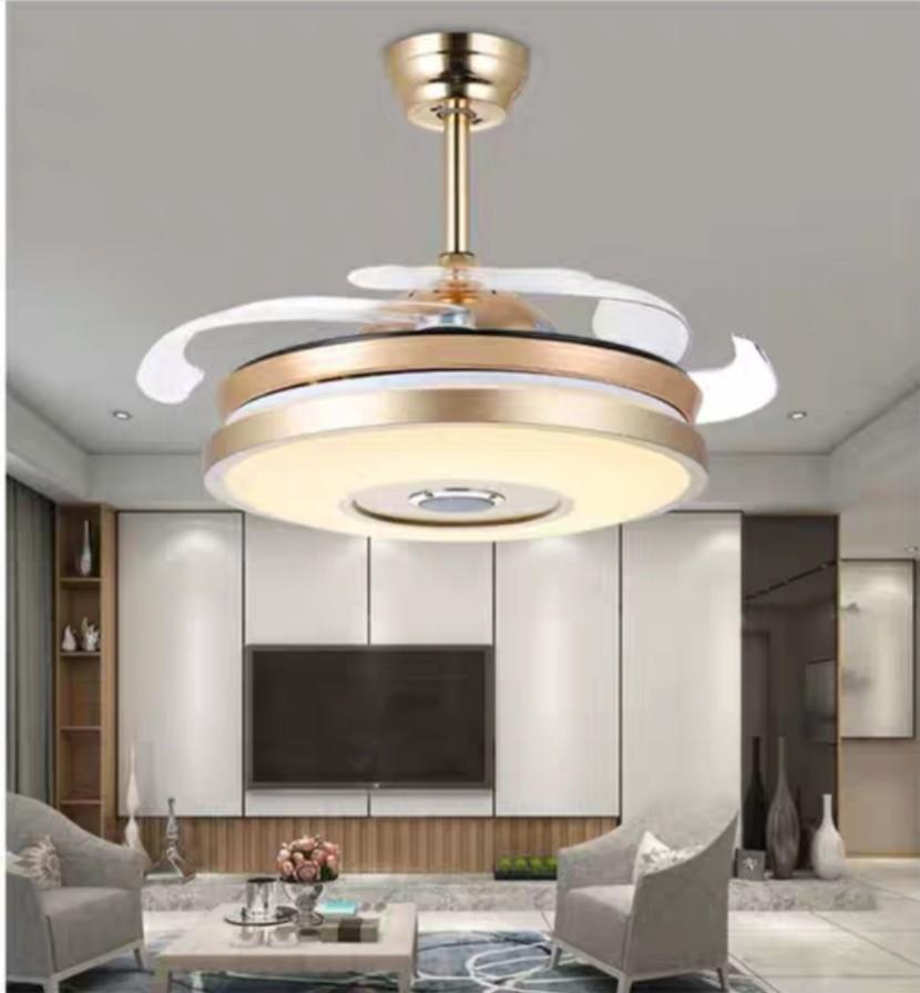 Luxury Modern Gold 3 In 1 Bluetooth Mp3 Ceiling Fan Light