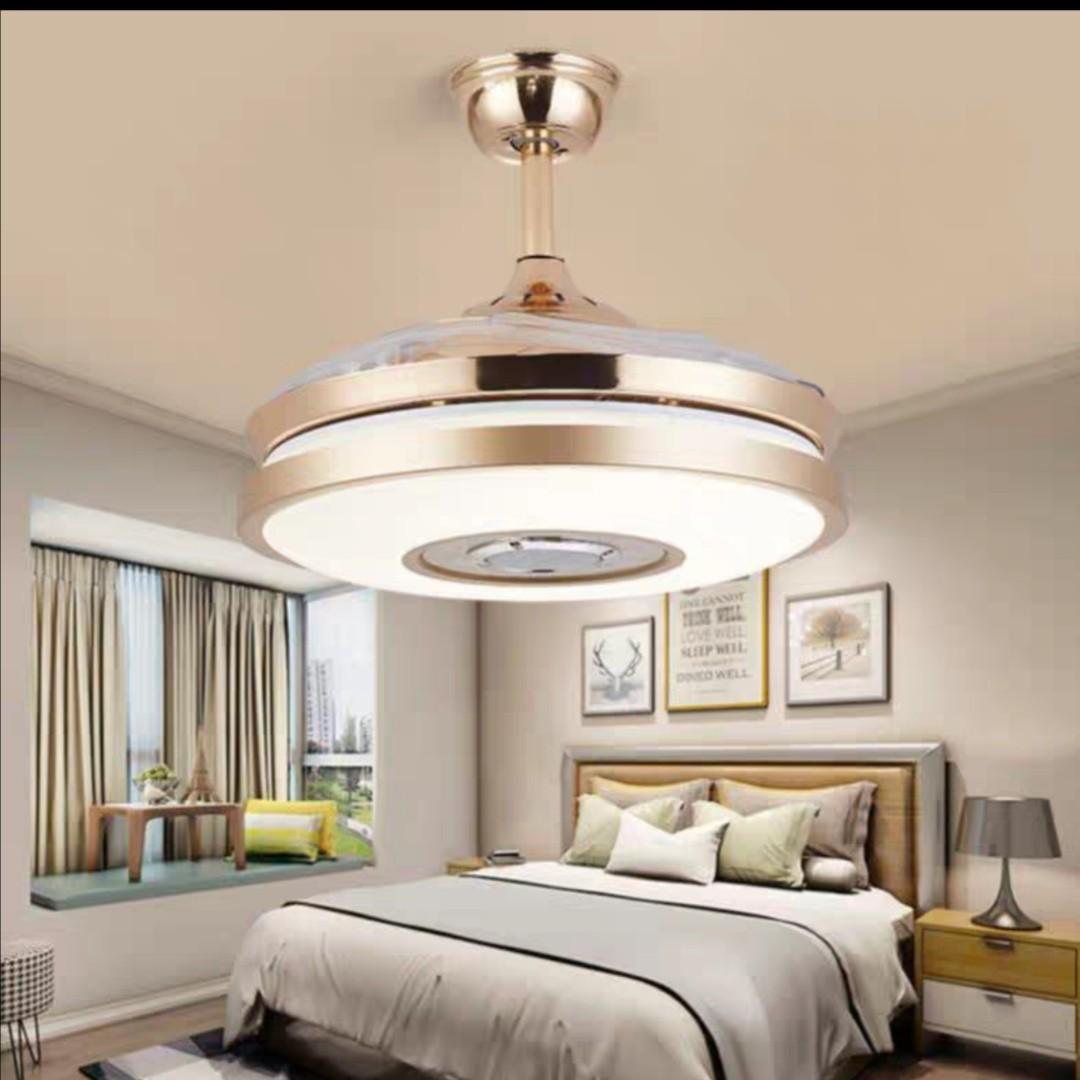 Luxury Modern Gold 3 In 1 Bluetooth Mp3 Ceiling Fan Light