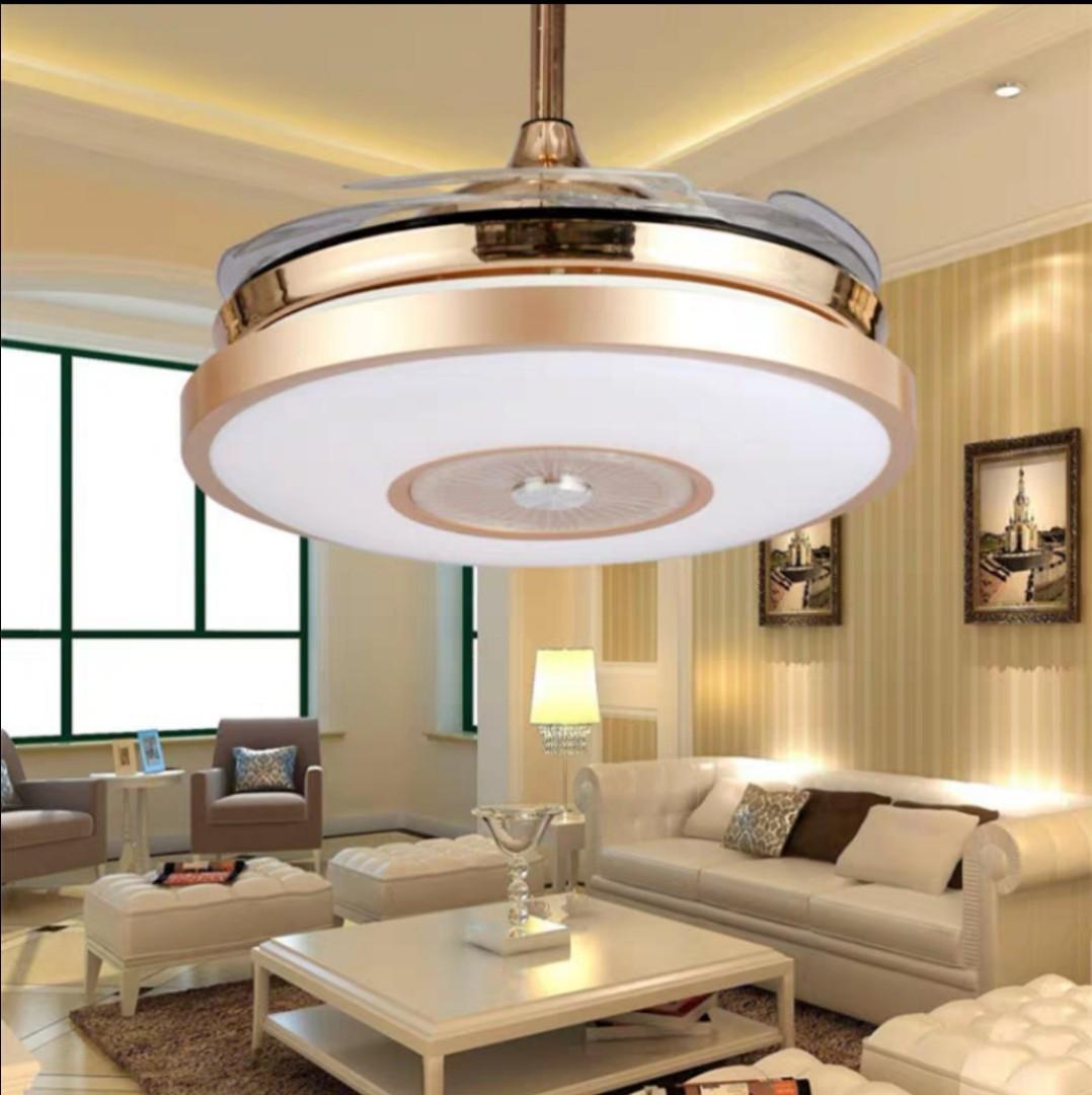Luxury Modern Gold 3 In 1 Bluetooth Mp3 Ceiling Fan Light