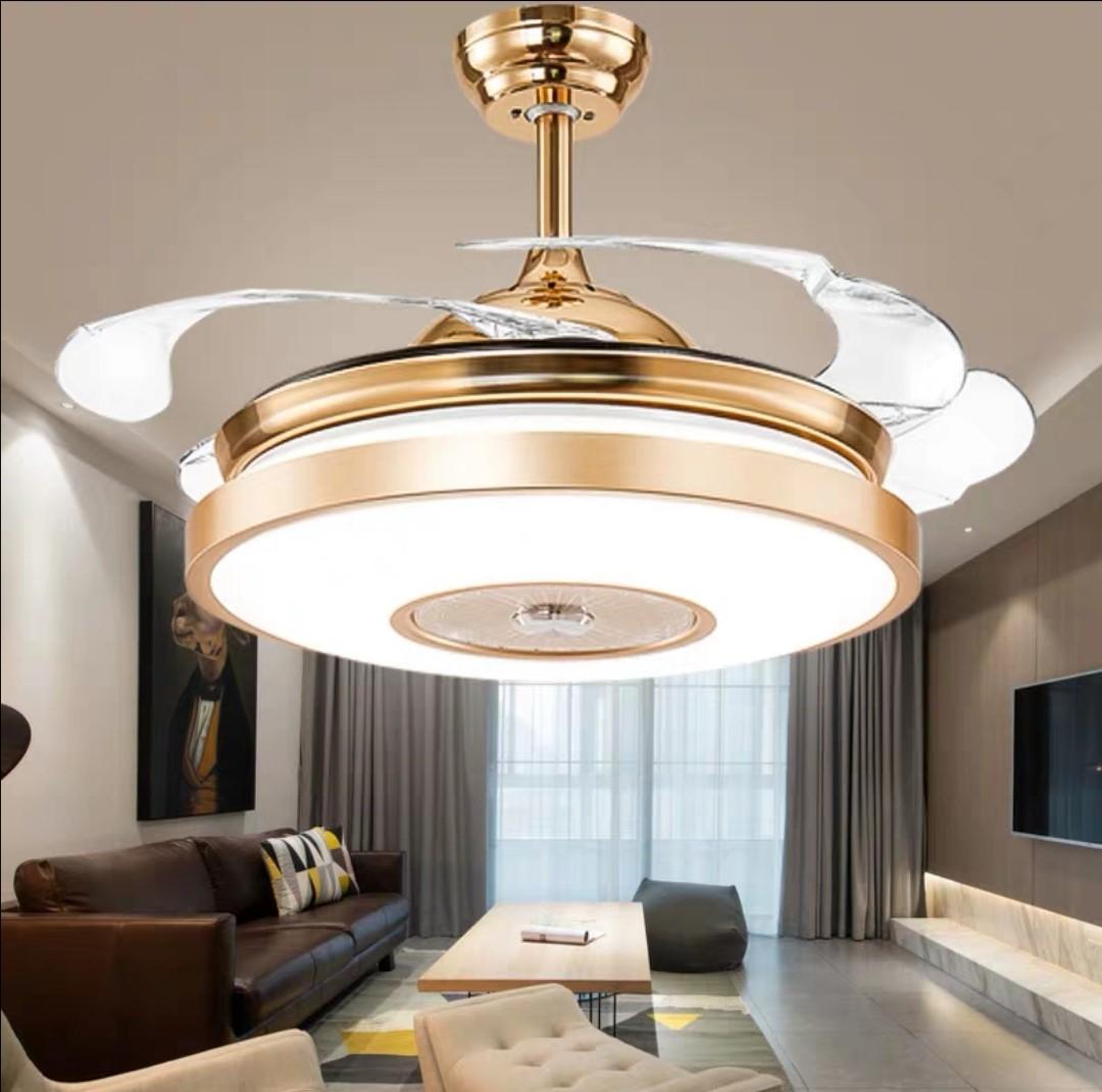 Luxury Modern Gold 3 In 1 Bluetooth Mp3 Ceiling Fan Light