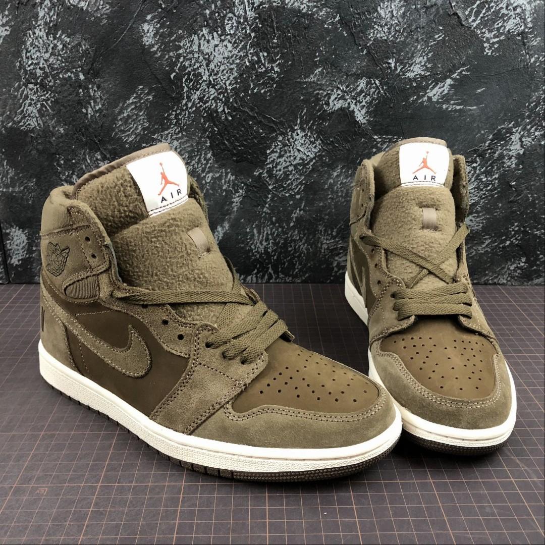 NIKE Air Jordan 1 Mid Olive Canvas Men s Fashion Footwear