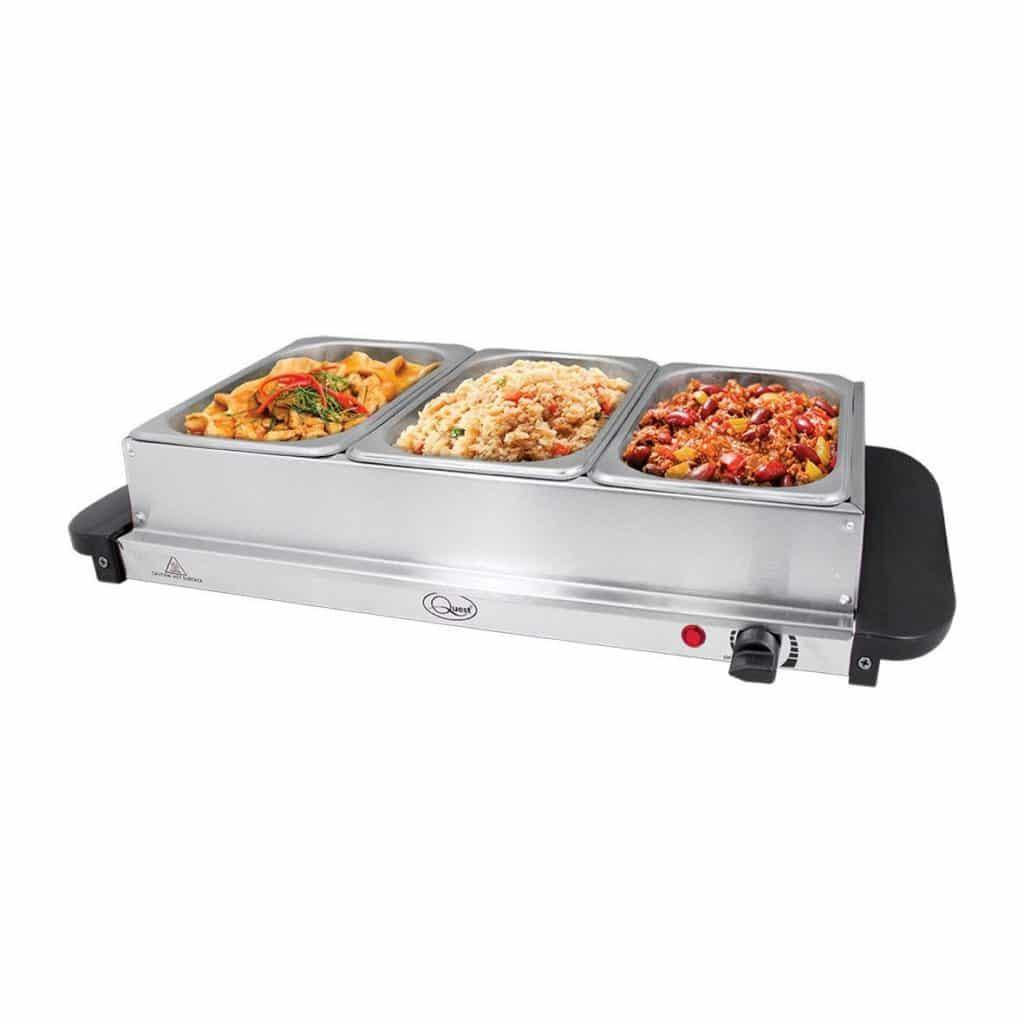 Quest Compact Triple Buffet Server and Warming Tray, Stainless Steel
