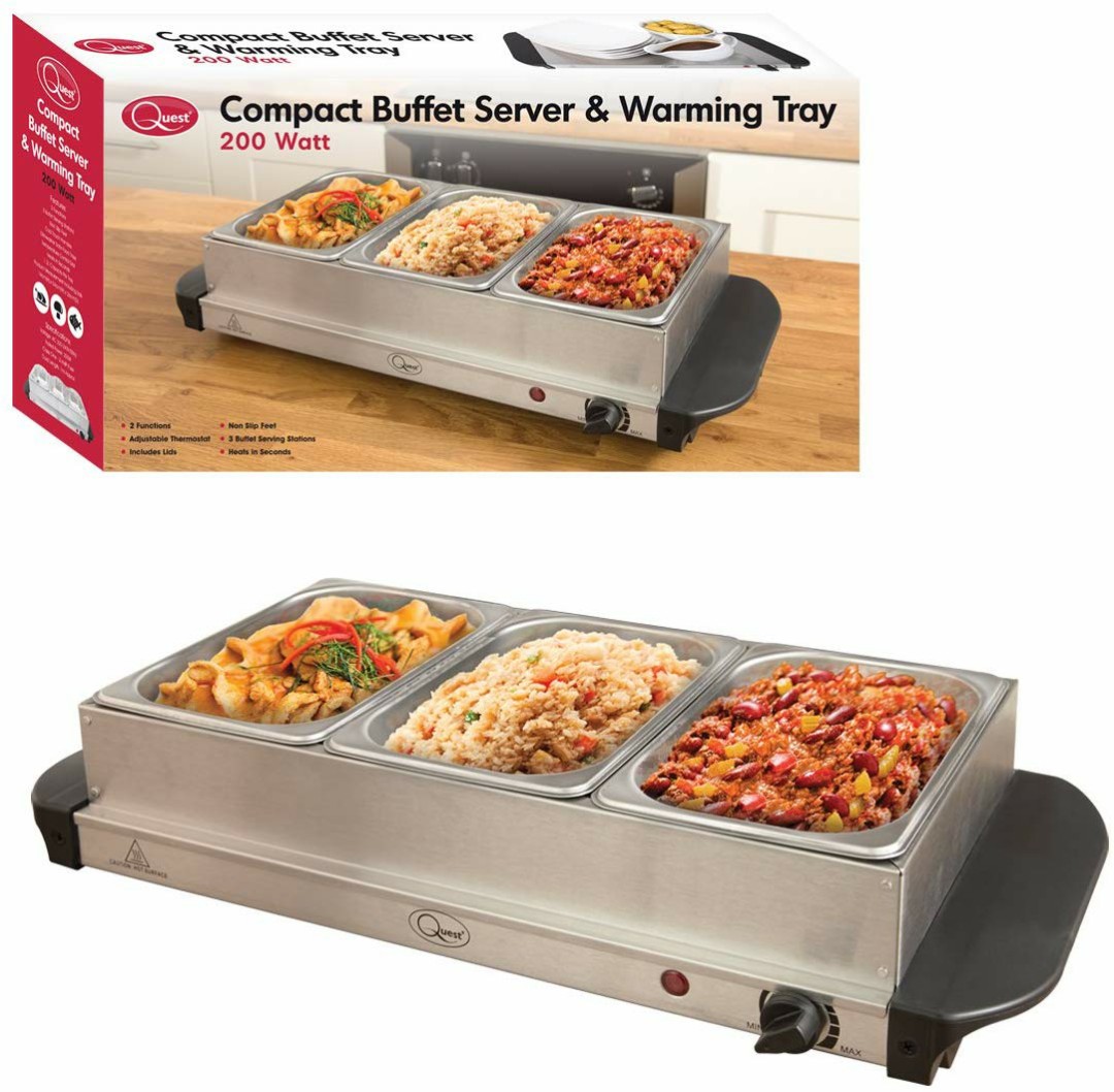 Quest Compact Triple Buffet Server and Warming Tray, Stainless Steel