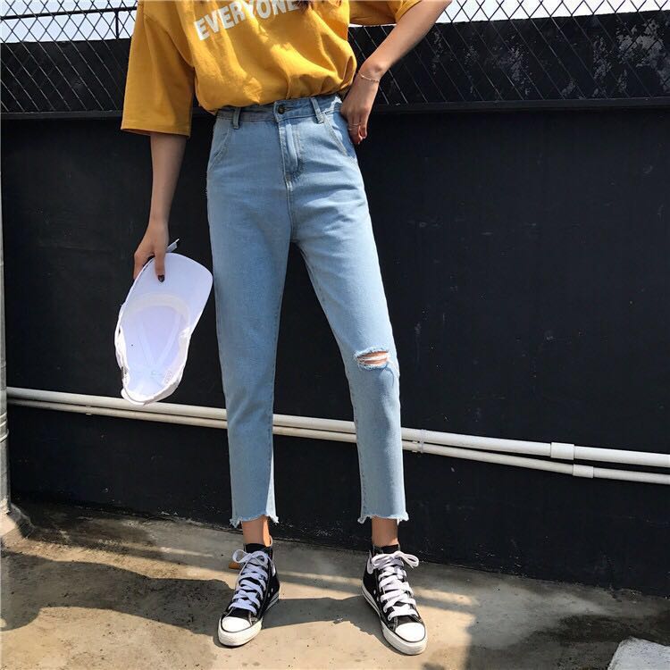 straight cut ripped jeans