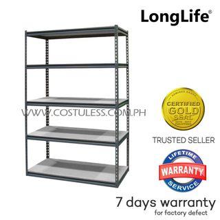 Longlife SR5-341472SB 5 Layer/4 Tier Boltless Adjustable Rack with Slotted Posts & Laminated Wooden Shelving, Convertible to Work Bench Silver Black (Silver Black)